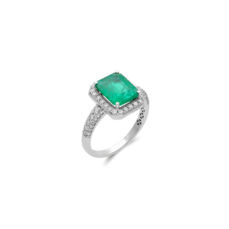 Anillo Oro Blanco, Esmeralda Y Diamantes. Género: Mujer. Material: Oro blanco. Piedras: Diamantes,Esmeraldas