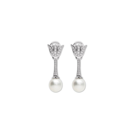Pendientes Oro Blanco, Diamantes Y Perla Australiana. Género: Mujer. Material: Oro blanco. Piedras: Diamantes,Perlas