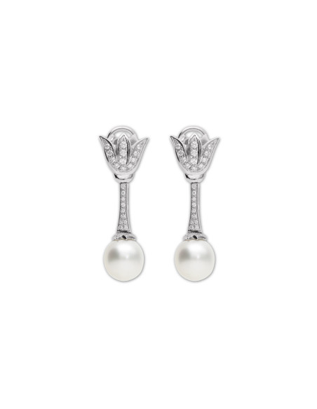 Pendientes Oro Blanco, Diamantes Y Perla Australiana