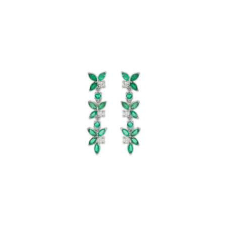 Pendientes Oro Blanco, Esmeraldas Y Diamantes. Género: Mujer. Material: Oro blanco. Piedras: Diamantes,Esmeraldas