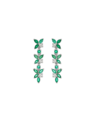 Pendientes Oro Blanco, Esmeraldas Y Diamantes