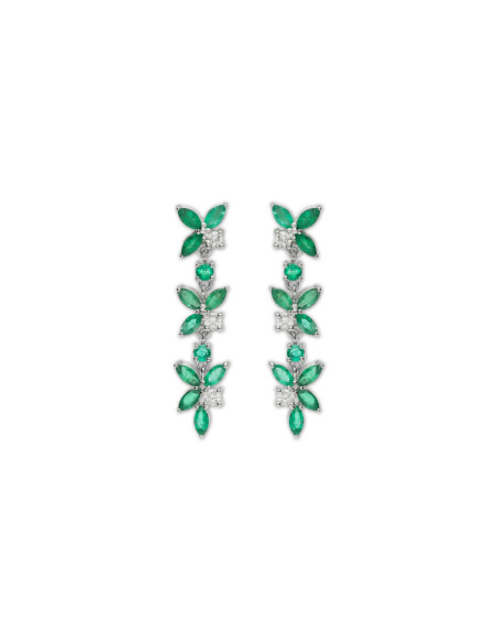 Pendientes Oro Blanco, Esmeraldas Y Diamantes