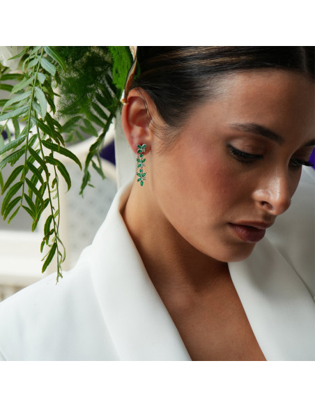 Pendientes Oro Blanco, Esmeraldas Y Diamantes