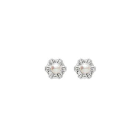 Pendientes Oro Blanco, Diamantes Y Perla. Género: Mujer. Material: Oro blanco. Piedras: Diamantes,Perlas