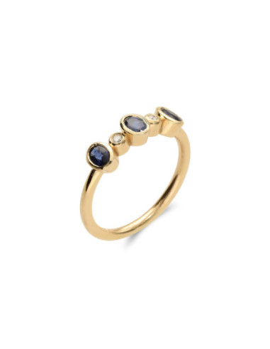 Anillo Oro Amarillo, Zafiros Y Diamantes