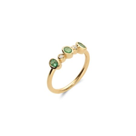 Anillo Oro Amarillo, Esmeraldas Y Diamantes. Género: Mujer. Material: Oro amarillo. Piedras: Diamantes,Esmeraldas