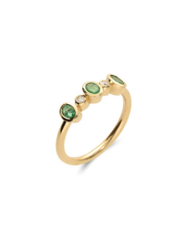 Anillo Oro Amarillo, Esmeraldas Y Diamantes