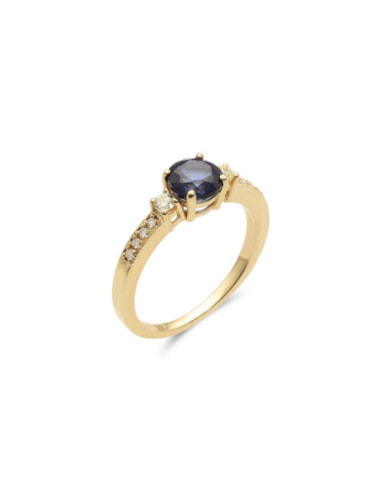 Anillo Oro Amarillo, Zafiro Y Diamantes
