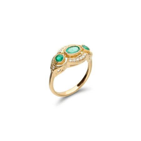 Anillo Oro Amarillo, Esmeralda Y Diamantes. Género: Mujer. Material: Oro amarillo. Piedras: Diamantes,Esmeraldas