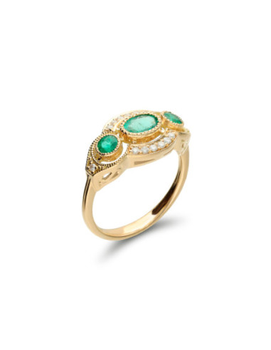 Anillo Oro Amarillo, Esmeralda Y Diamantes