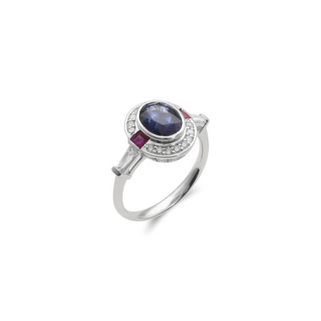 Anillo Oro Blanco, Zafiro, Rubíes Y Diamantes. Género: Mujer. Material: Oro blanco. Piedras: Diamantes,Zafiros,Rubies
