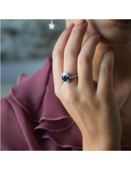 Anillo Oro Blanco, Zafiro, Rubíes Y Diamantes