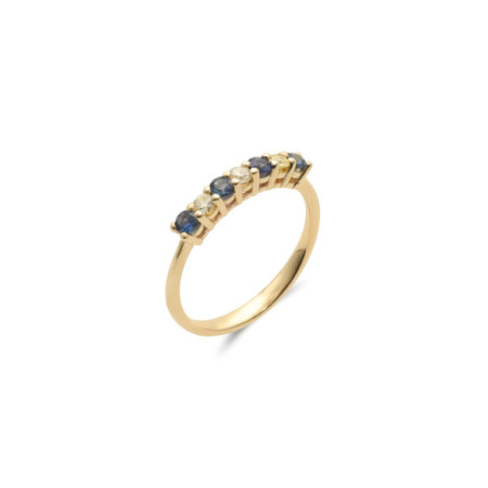Anillo Oro Amarillo, Zafiro Y Diamantes. Género: Mujer. Material: Oro amarillo. Piedras: Diamantes,Zafiros