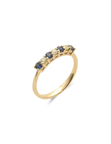 Anillo Oro Amarillo, Zafiro Y Diamantes