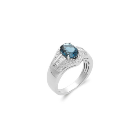 Anillo Oro Blanco, Topacio Y Diamantes. Género: Mujer. Material: Oro blanco. Piedras: Diamantes,Topacio azul