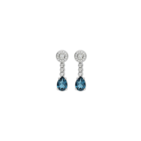 Pendientes Oro Blanco, Topacio Y Diamantes. Género: Mujer. Material: Oro blanco. Piedras: Diamantes,Topacio azul