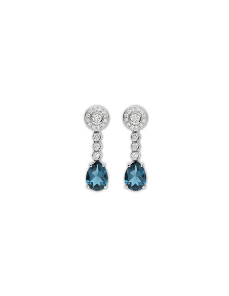 Pendientes Oro Blanco, Topacio Y Diamantes