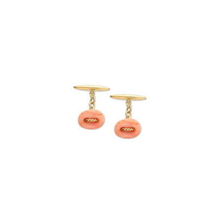 Gemelos Oro Amarillo Y Coral. Género: Hombre. Material: Oro amarillo. Piedras: Coral