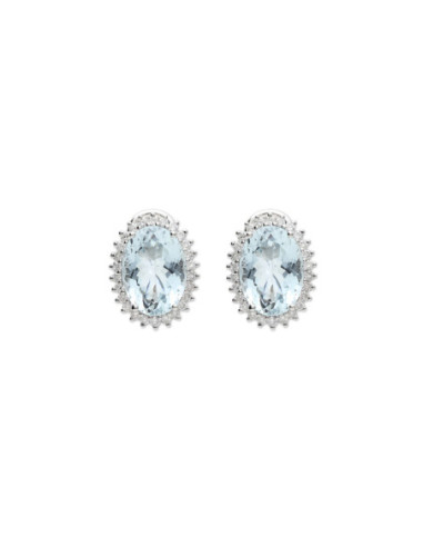 Pendientes Oro Blanco, Aguamarina Y Diamantes
