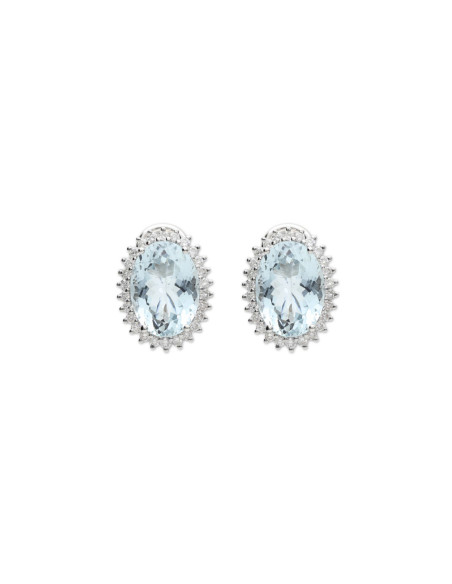 Pendientes Oro Blanco, Aguamarina Y Diamantes