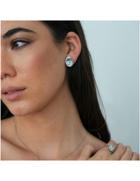 Pendientes Oro Blanco, Aguamarina Y Diamantes