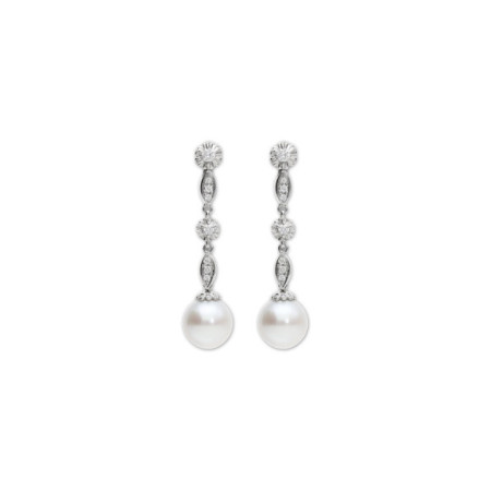 Pendientes Oro Blanco, Diamantes Y Perla. Género: Mujer. Material: Oro blanco. Piedras: Diamantes,Perlas