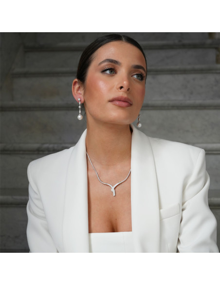 Pendientes Oro Blanco, Diamantes Y Perla