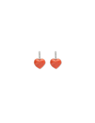 Pendientes Oro Blanco, Diamantes Y Coral