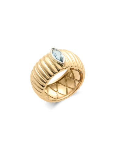 Anillo Oro Amarillo-Blanco Y Aguamarina