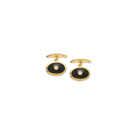 Gemelos Plata Chapada, Circonita Y Esmalte Negro. Género: Hombre. Material: Plata chapada. Piedras: Circonitas