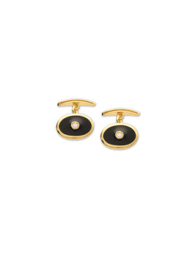 Gemelos Plata Chapada, Circonita Y Esmalte Negro