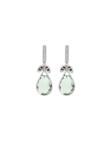 Pendientes Oro Blanco, Amatista Y Diamantes