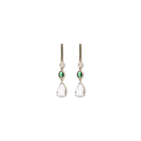 Pendientes Oro Amarillo, Circonita, Cuarzo Y Piedra Verde. Género: Mujer. Material: Oro amarillo. Piedras: Otras gemas,Circonitas