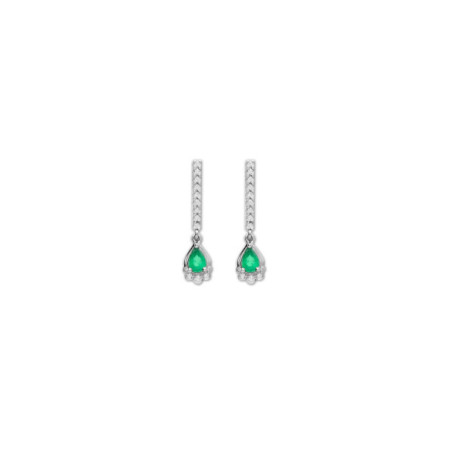 Pendientes Oro Blanco, Esmeralda Y Diamantes. Género: Mujer. Material: Oro blanco. Piedras: Diamantes,Esmeraldas