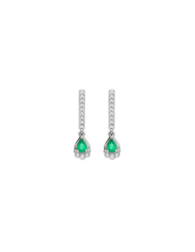 Pendientes Oro Blanco, Esmeralda Y Diamantes