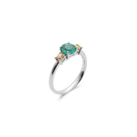 Anillo Oro Blanco, Esmeralda Y Diamantes. Género: Mujer. Material: Oro blanco. Piedras: Diamantes,Esmeraldas