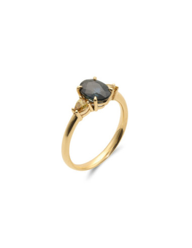 Anillo Oro Amarillo, Zafiro Y Diamantes