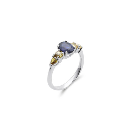 Anillo Oro Blanco, Zafiro Y Diamantes. Género: Mujer. Material: Oro blanco. Piedras: Diamantes,Zafiros