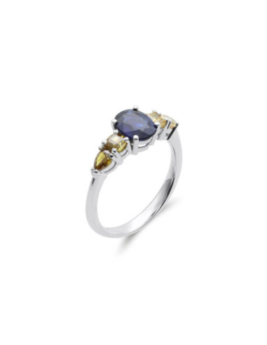Anillo Oro Blanco, Zafiro Y Diamantes
