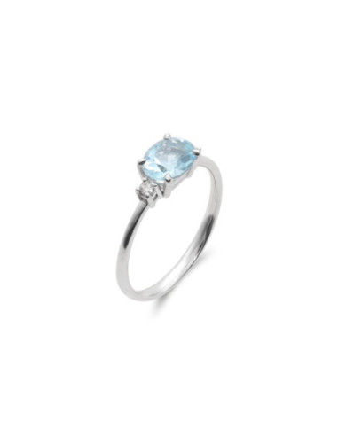 Anillo Oro Blanco, Aguamarina Y Diamantes