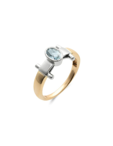 Anillo Oro Amarillo-Blanco Y Aguamarina