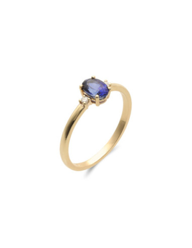 Anillo Oro Amarillo, Zafiro Y Diamantes