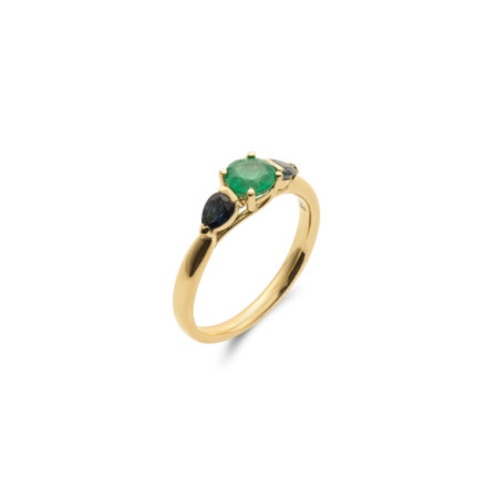 Anillo Oro Amarillo, Esmeralda Y Zafiros. Género: Mujer. Material: Oro amarillo. Piedras: Zafiros,Esmeraldas