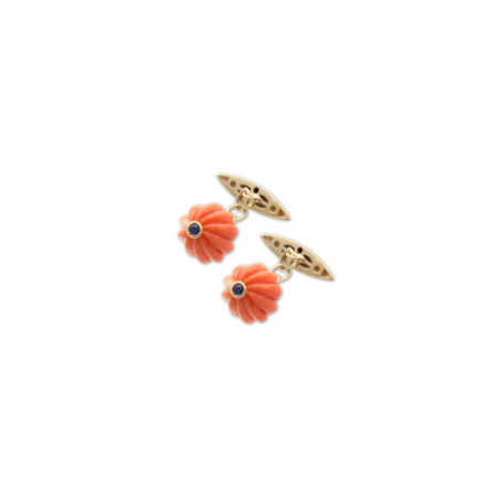 Gemelos Oro Amarillo, Zafiro Y Coral. Género: Hombre. Material: Oro amarillo. Piedras: Zafiros,Coral