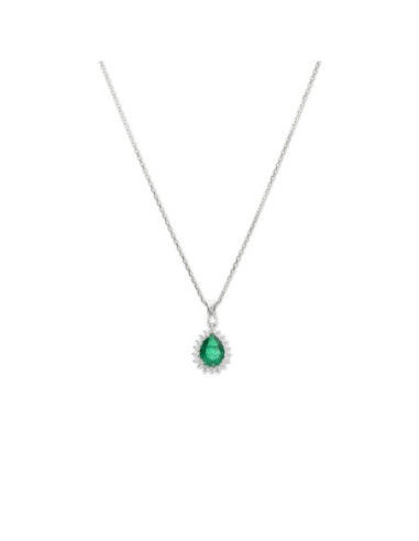 Cadena-Colgante Oro Blanco, Esmeralda Y Diamantes