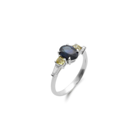 Anillo Oro Blanco, Zafiro Y Diamantes. Género: Mujer. Material: Oro blanco. Piedras: Diamantes,Zafiros