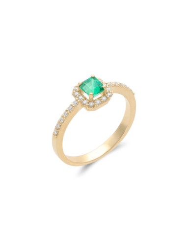 Anillo Oro Amarillo, Esmeralda Y Diamantes