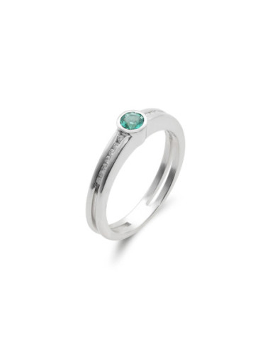 Anillo Oro Blanco, Esmeralda Y Diamantes