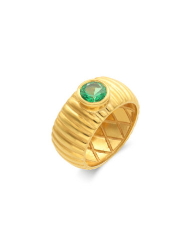 Anillo Plata Chapada Y Piedra Verde