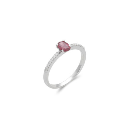 Anillo Oro Blanco, Rubí Y Diamantes. Género: Mujer. Material: Oro blanco. Piedras: Diamantes,Rubies